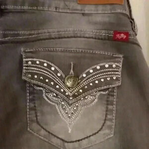 "ROYALTY" Ladies Gray‎ SZ 12 Stud Adorned Jeans Straight Leg Mid Rise